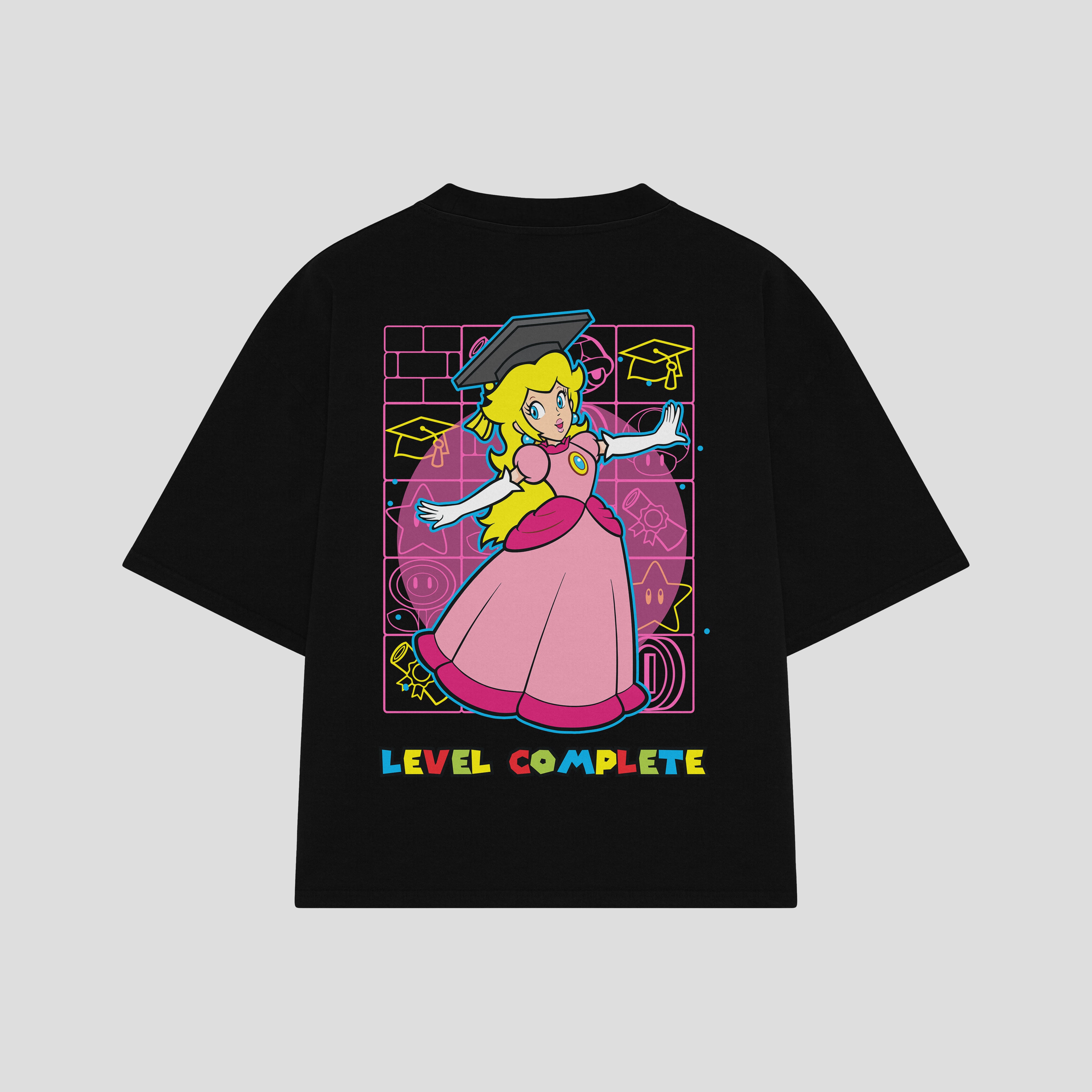 Playera streetwear premium de anime y gaming ExtraLife MX, corte boxy oversized drop shoulder heavyweight en color Deep Black y Off-White, moda urbana mexicana de culto.