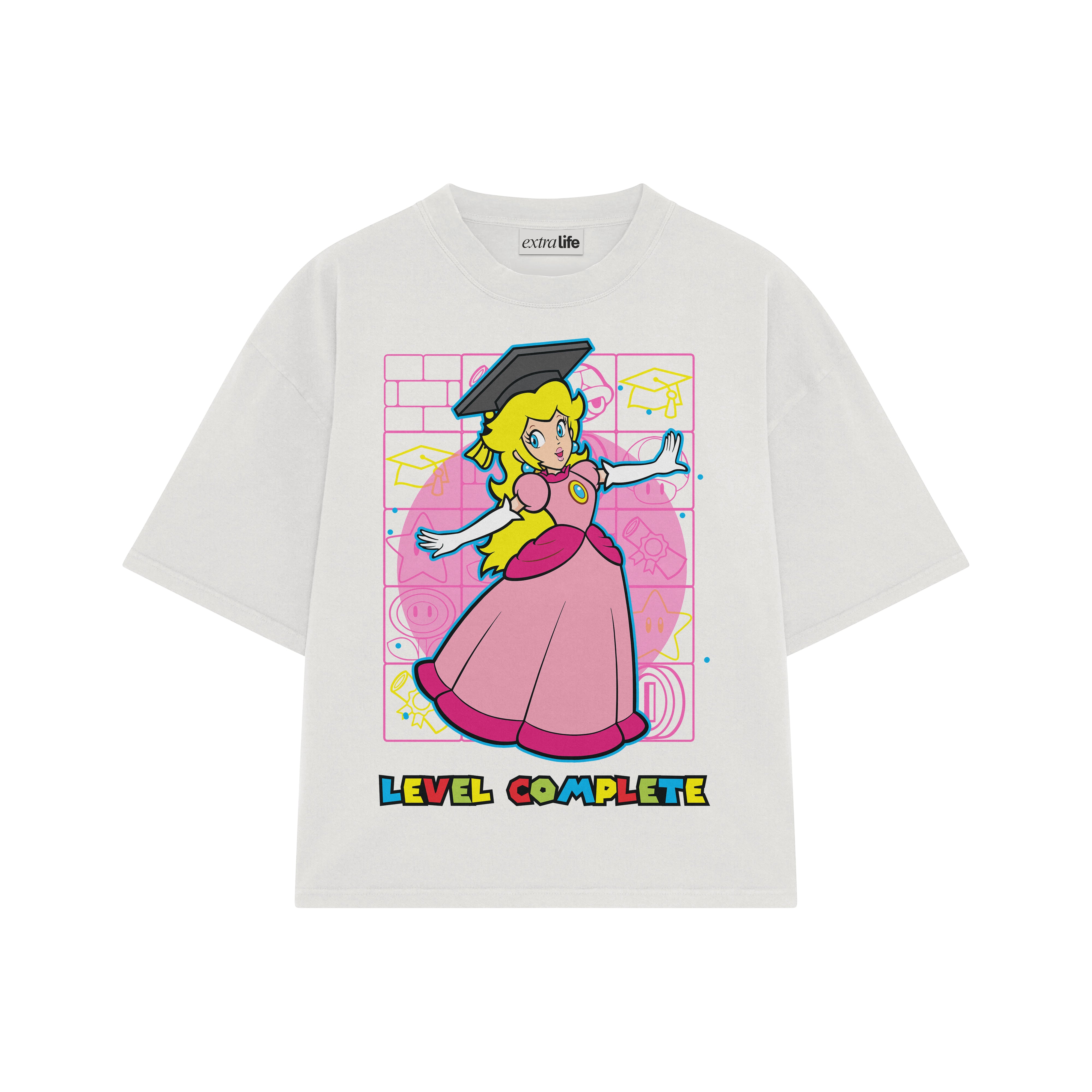 Playera streetwear premium de anime y gaming ExtraLife MX, corte boxy oversized drop shoulder heavyweight en color Deep Black y Off-White, moda urbana mexicana de culto.