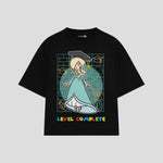 Playera streetwear premium de anime y gaming ExtraLife MX, corte boxy oversized drop shoulder heavyweight en color Deep Black y Off-White, moda urbana mexicana de culto.
