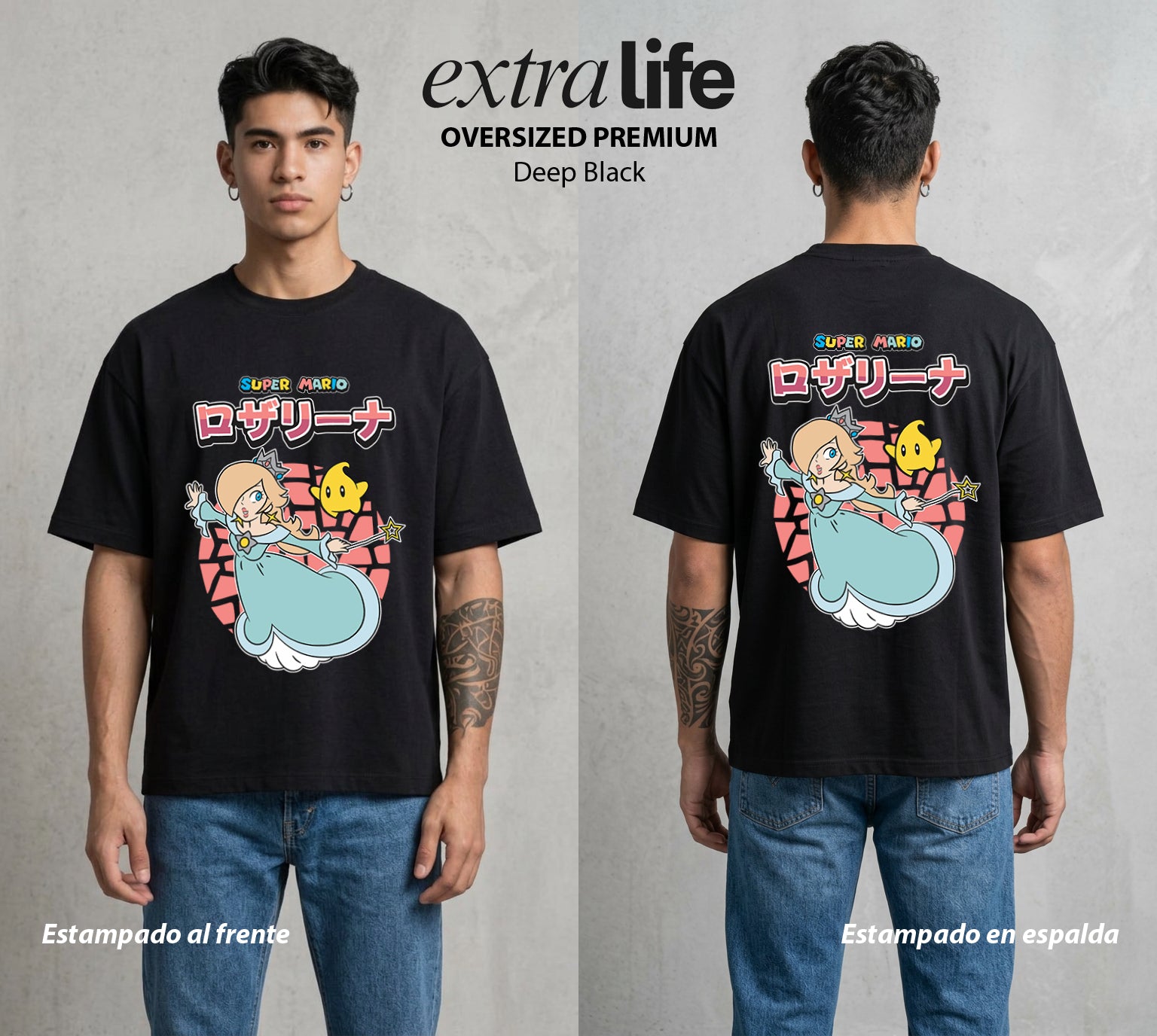 El Reino del Fontanero | El Fontanero Estelar #02323 - Playera Oversized Premium | Deep Black - Foto en modelo