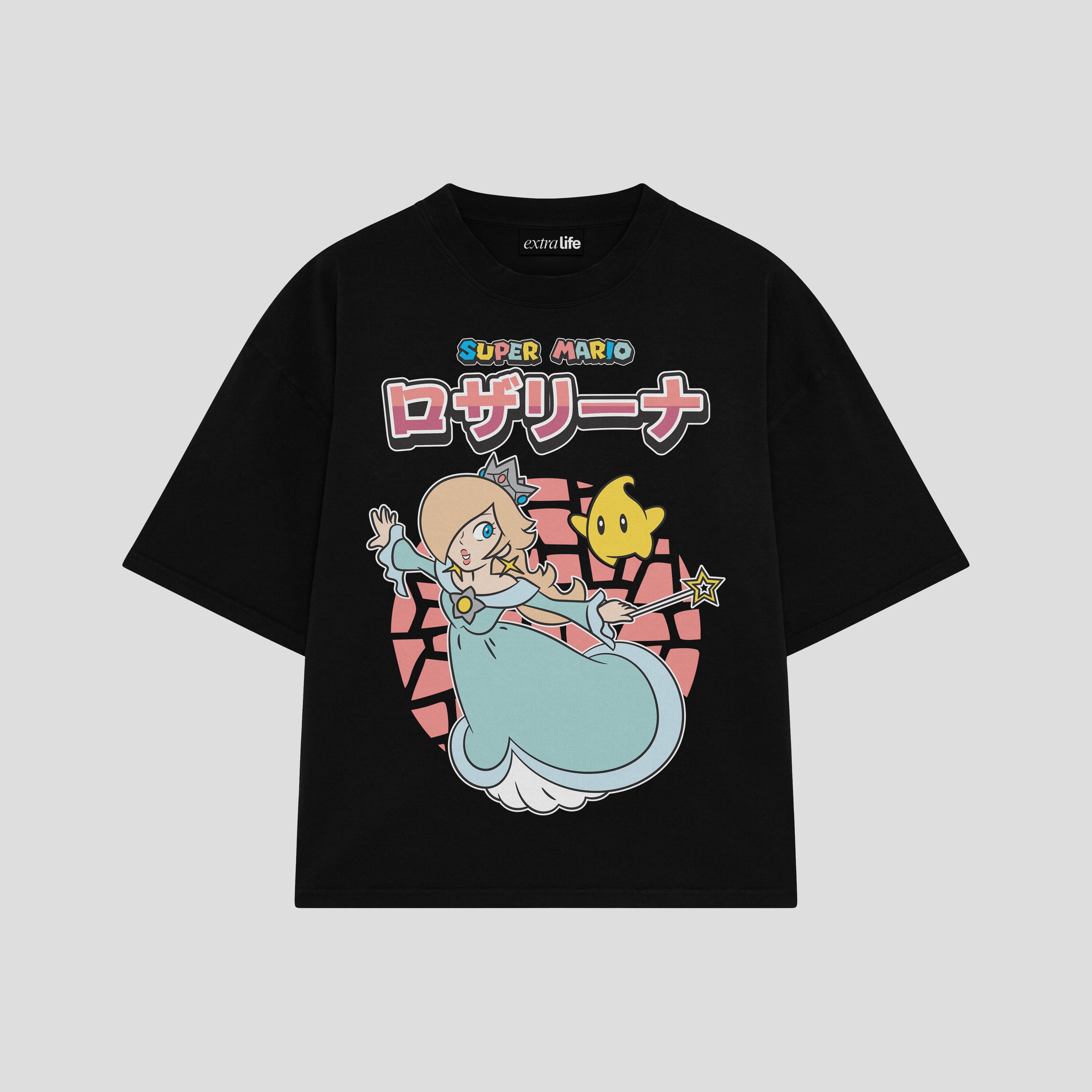 Playera streetwear premium de anime y gaming ExtraLife MX, corte boxy oversized drop shoulder heavyweight en color Deep Black y Off-White, moda urbana mexicana de culto.