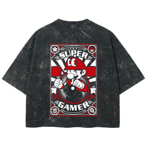 Playera streetwear premium de anime y gaming ExtraLife MX, corte boxy deluxe mineral wash heavyweight en color Acid Wash, moda urbana mexicana de culto.