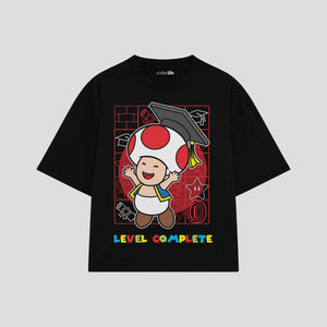 Playera streetwear premium de anime y gaming ExtraLife MX, corte boxy oversized drop shoulder heavyweight en color Deep Black y Off-White, moda urbana mexicana de culto.