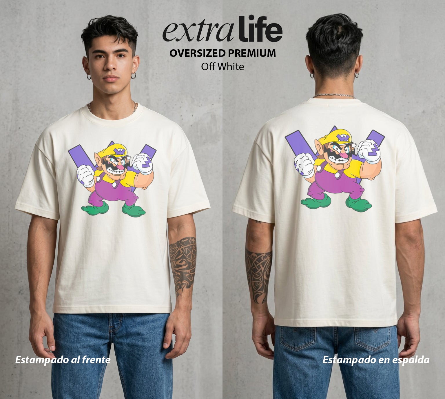 El Reino del Fontanero | El Heroe del Reino #02328 - Playera Oversized Premium | Off White - Foto en modelo