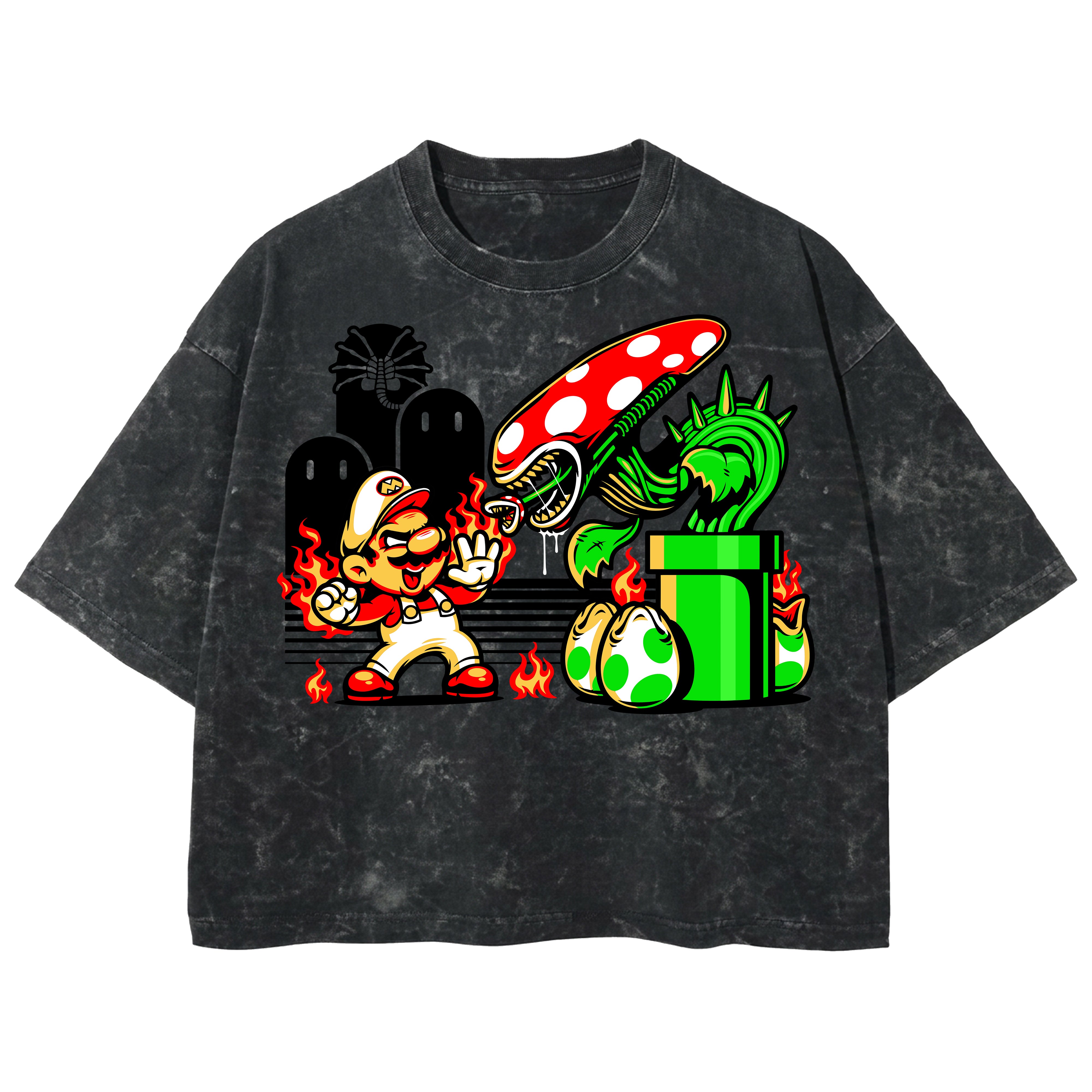 Playera streetwear premium de anime y gaming ExtraLife MX, corte boxy deluxe mineral wash heavyweight en color Acid Wash, moda urbana mexicana de culto.