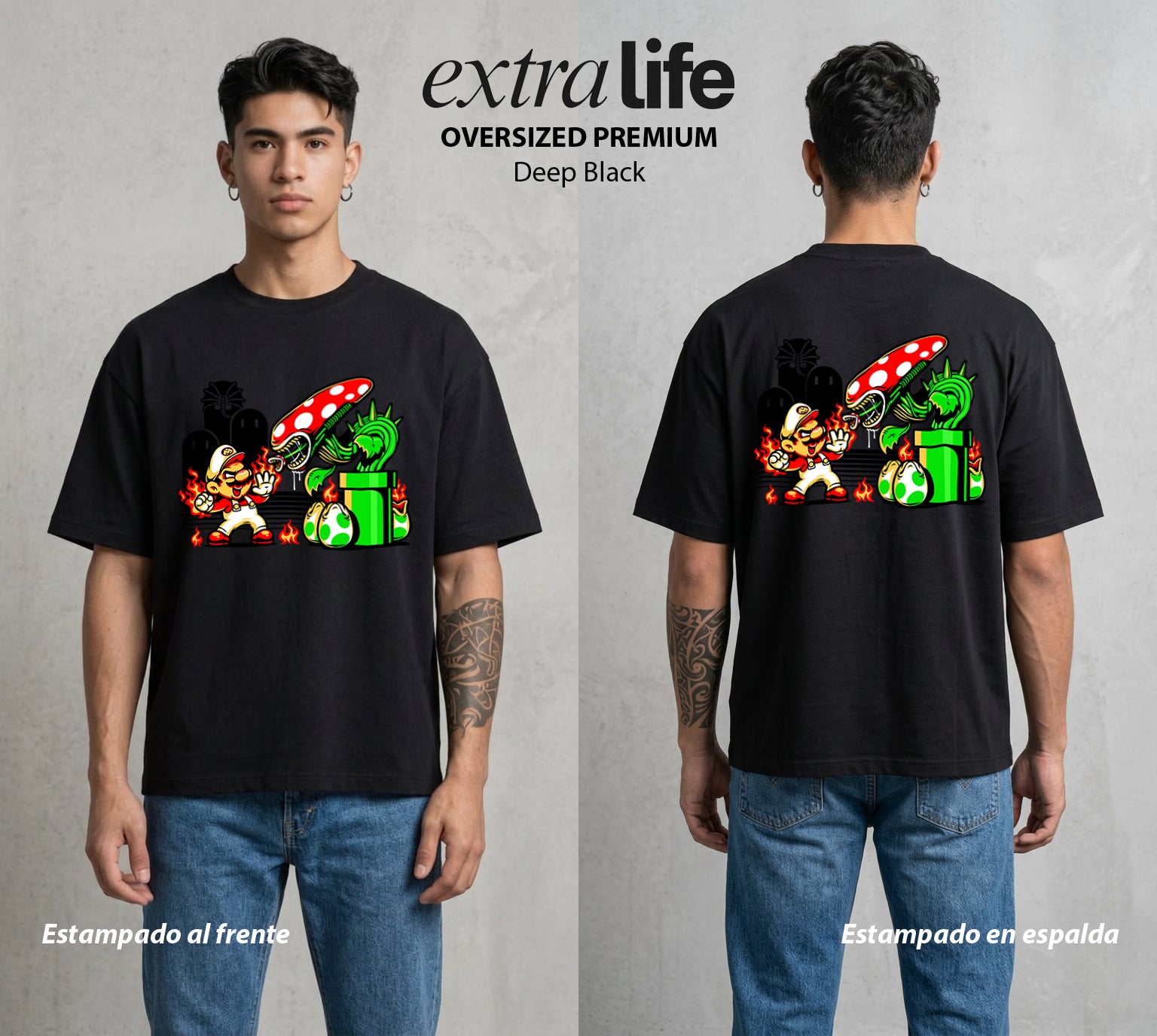 El Reino del Fontanero | El Fontanero Estelar #02329 - Playera Oversized Premium | Deep Black - Foto en modelo