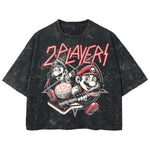 Playera streetwear premium de anime y gaming ExtraLife MX, corte boxy deluxe mineral wash heavyweight en color Acid Wash, moda urbana mexicana de culto.