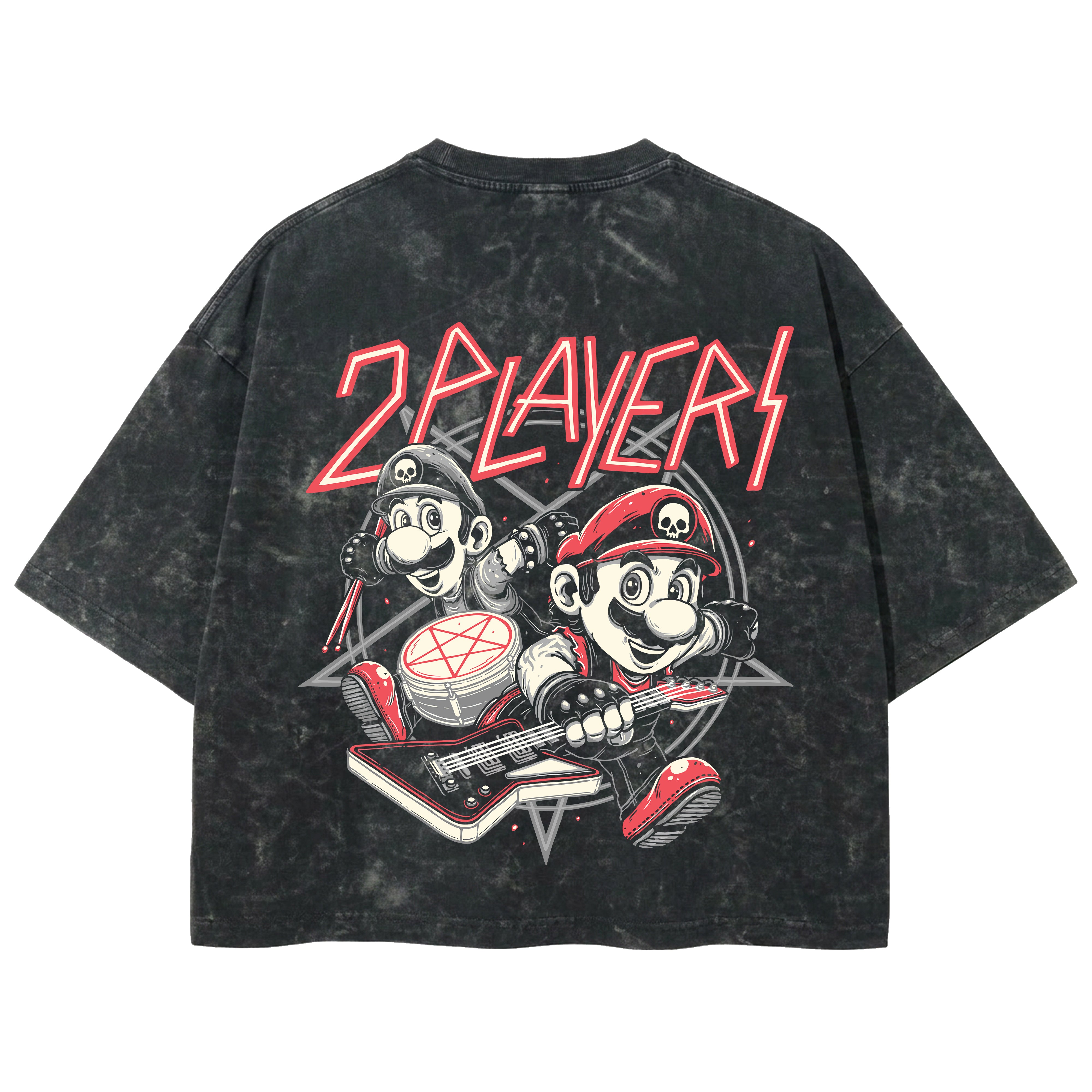 Playera streetwear premium de anime y gaming ExtraLife MX, corte boxy deluxe mineral wash heavyweight en color Acid Wash, moda urbana mexicana de culto.