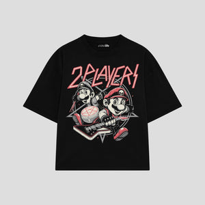 Playera streetwear premium de anime y gaming ExtraLife MX, corte boxy oversized drop shoulder heavyweight en color Deep Black y Off-White, moda urbana mexicana de culto.