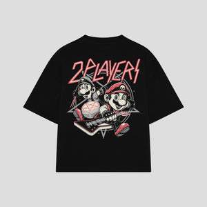 Playera streetwear premium de anime y gaming ExtraLife MX, corte boxy oversized drop shoulder heavyweight en color Deep Black y Off-White, moda urbana mexicana de culto.