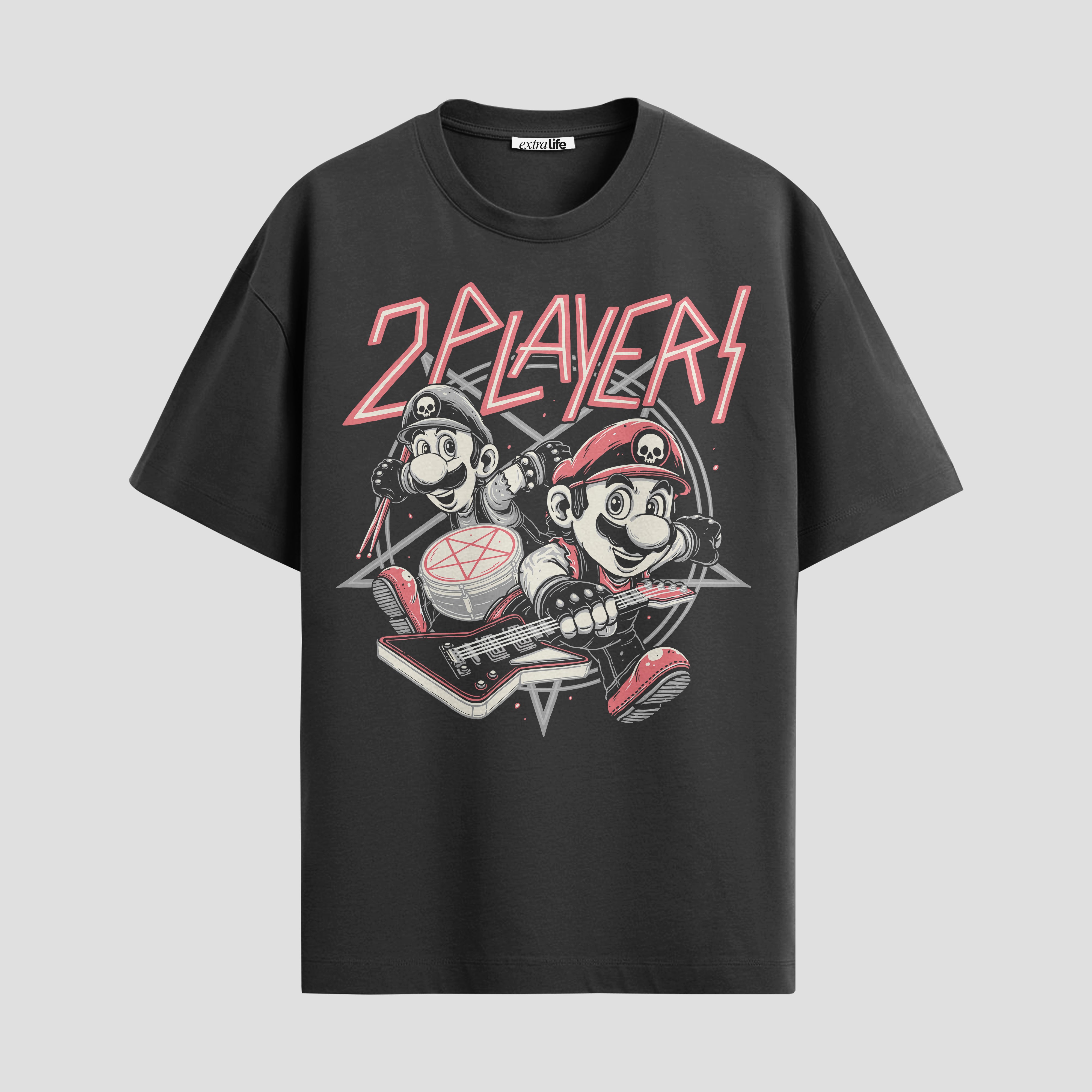 Playera urbana de anime y gaming ExtraLife MX, corte Standard Fit unisex ligero y transpirable en color Deep Black y Pure White, ropa de uso diario para gym y casual.