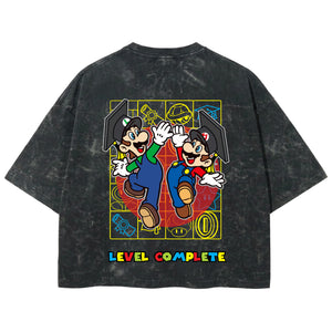 Playera streetwear premium de anime y gaming ExtraLife MX, corte boxy deluxe mineral wash heavyweight en color Acid Wash, moda urbana mexicana de culto.