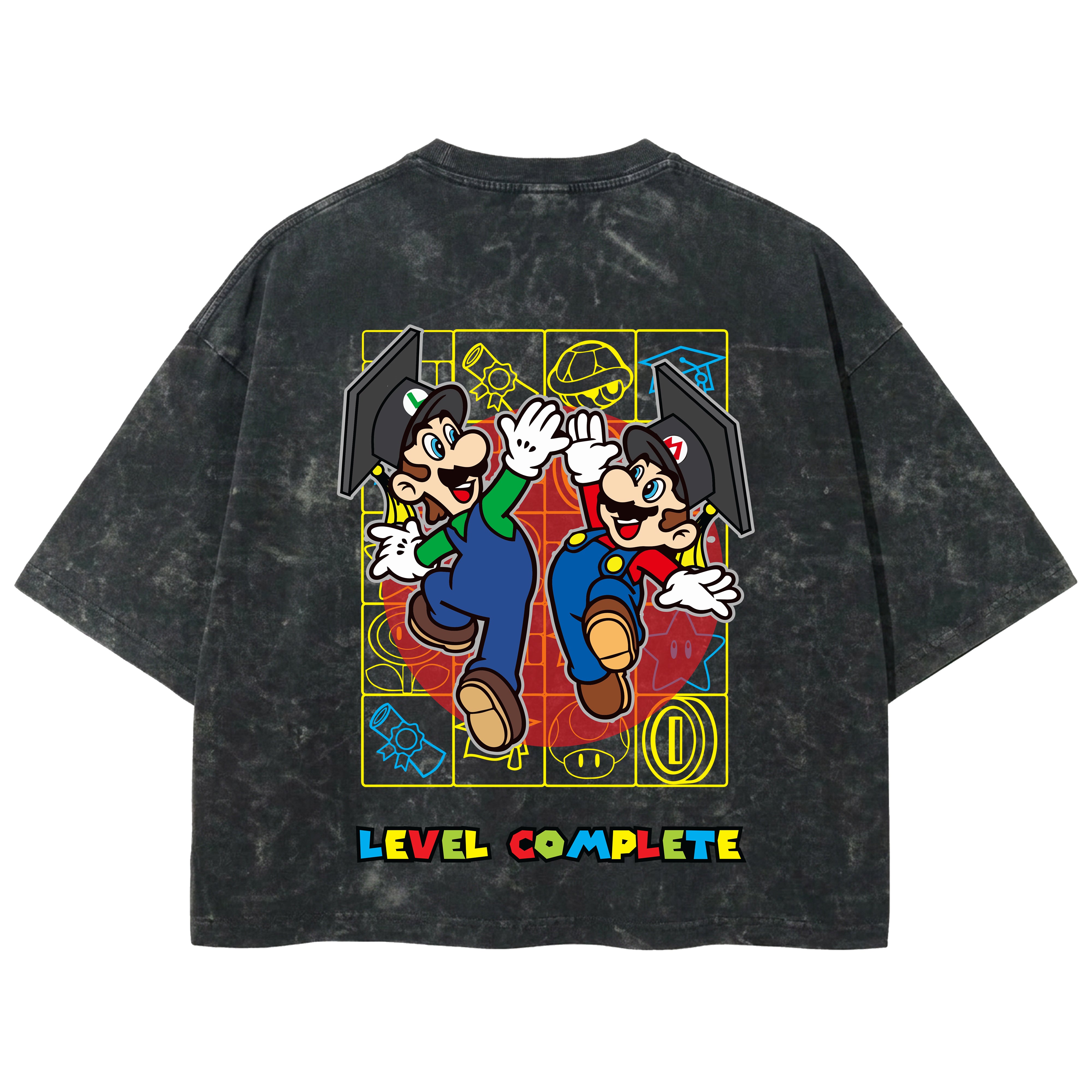 Playera streetwear premium de anime y gaming ExtraLife MX, corte boxy deluxe mineral wash heavyweight en color Acid Wash, moda urbana mexicana de culto.