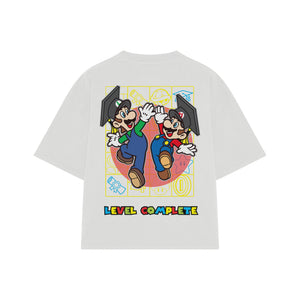 Playera streetwear premium de anime y gaming ExtraLife MX, corte boxy oversized drop shoulder heavyweight en color Deep Black y Off-White, moda urbana mexicana de culto.