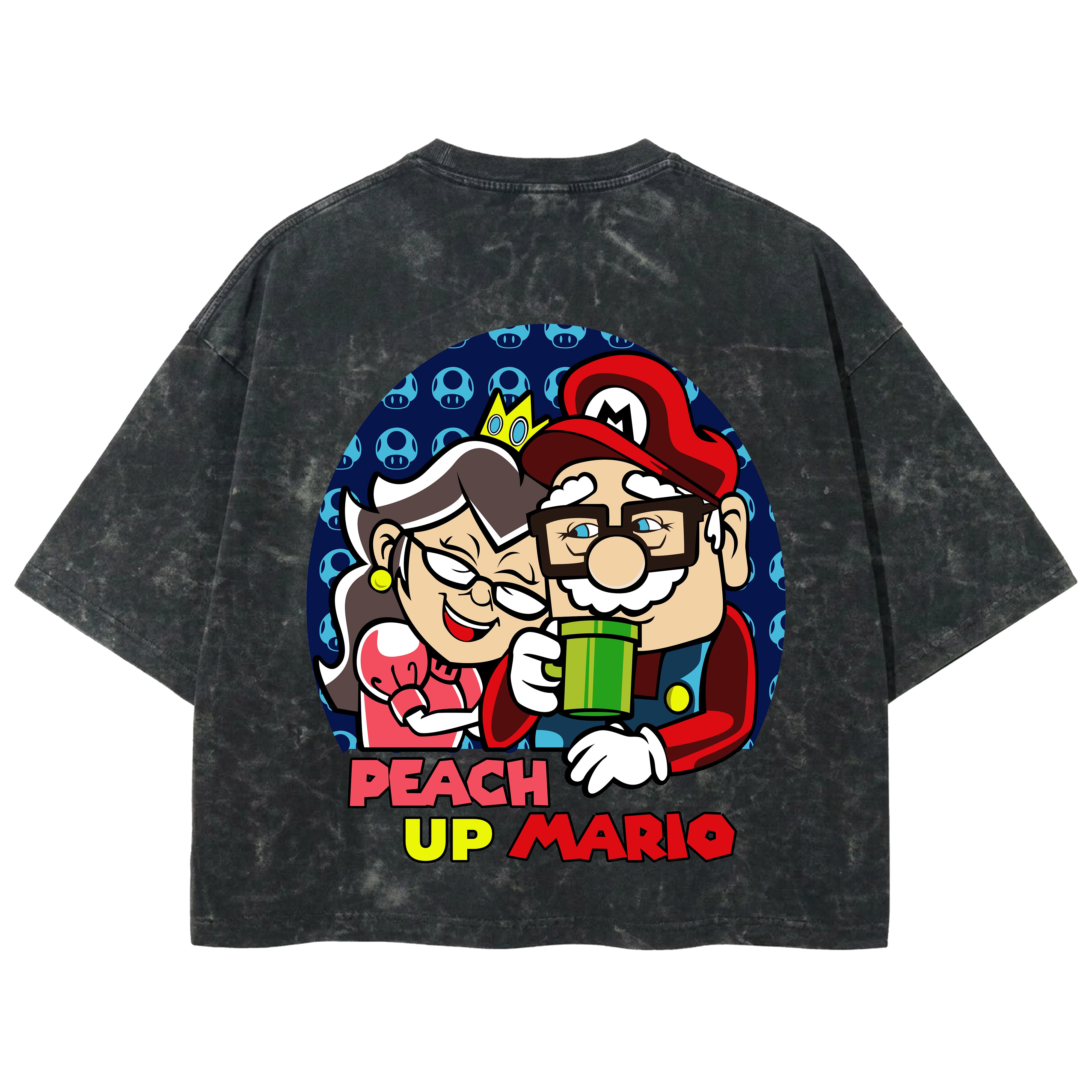 Playera streetwear premium de anime y gaming ExtraLife MX, corte boxy deluxe mineral wash heavyweight en color Acid Wash, moda urbana mexicana de culto.