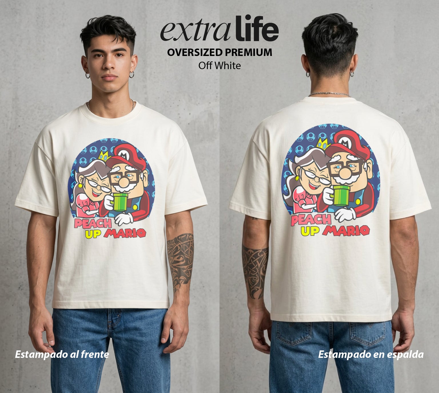 El Reino del Fontanero | El Fontanero Estelar #02332 - Playera Oversized Premium | Off White - Foto en modelo