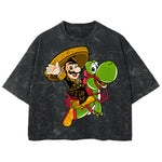 Playera streetwear premium de anime y gaming ExtraLife MX, corte boxy deluxe mineral wash heavyweight en color Acid Wash, moda urbana mexicana de culto.