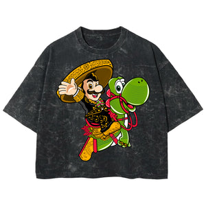 Playera streetwear premium de anime y gaming ExtraLife MX, corte boxy deluxe mineral wash heavyweight en color Acid Wash, moda urbana mexicana de culto.