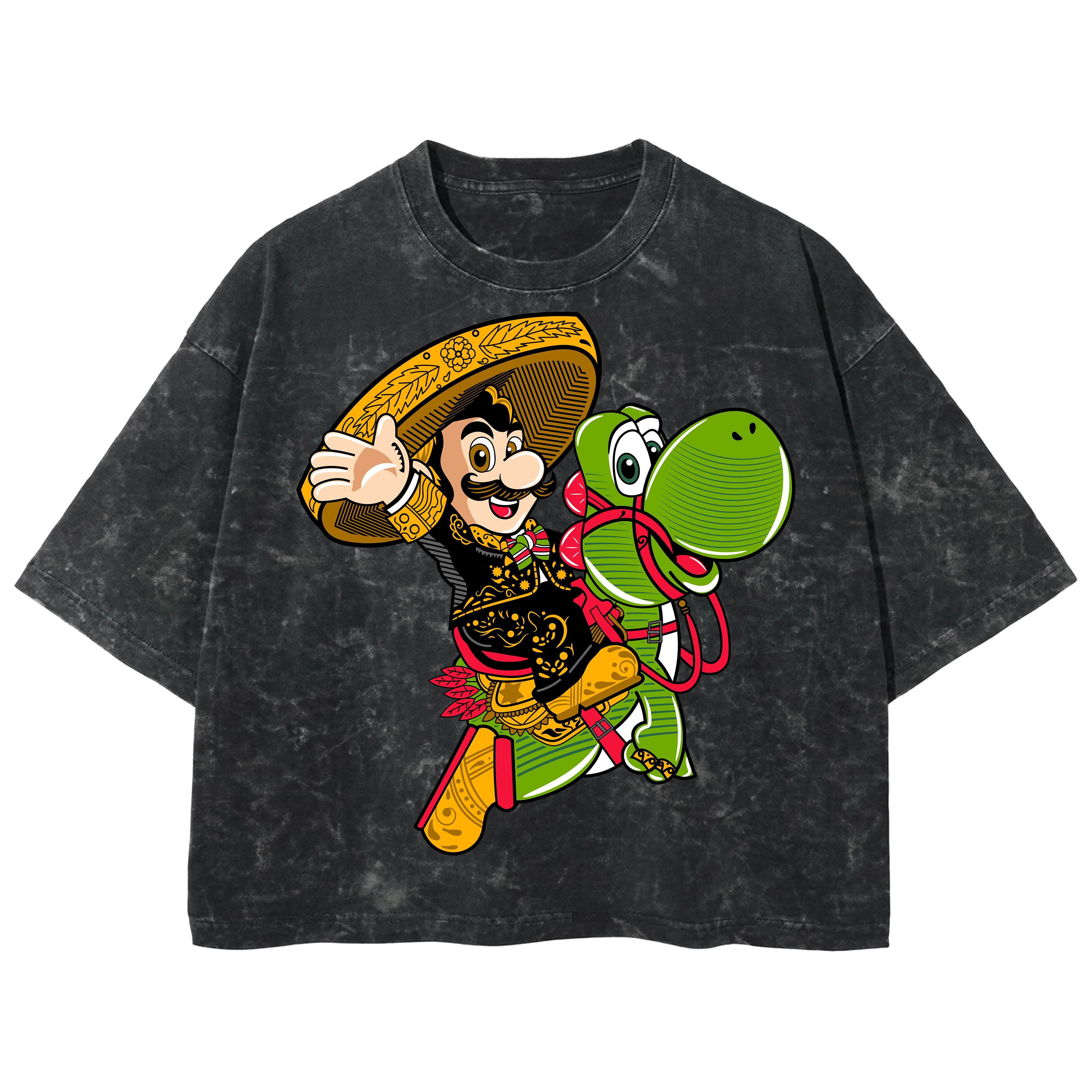 Playera streetwear premium de anime y gaming ExtraLife MX, corte boxy deluxe mineral wash heavyweight en color Acid Wash, moda urbana mexicana de culto.