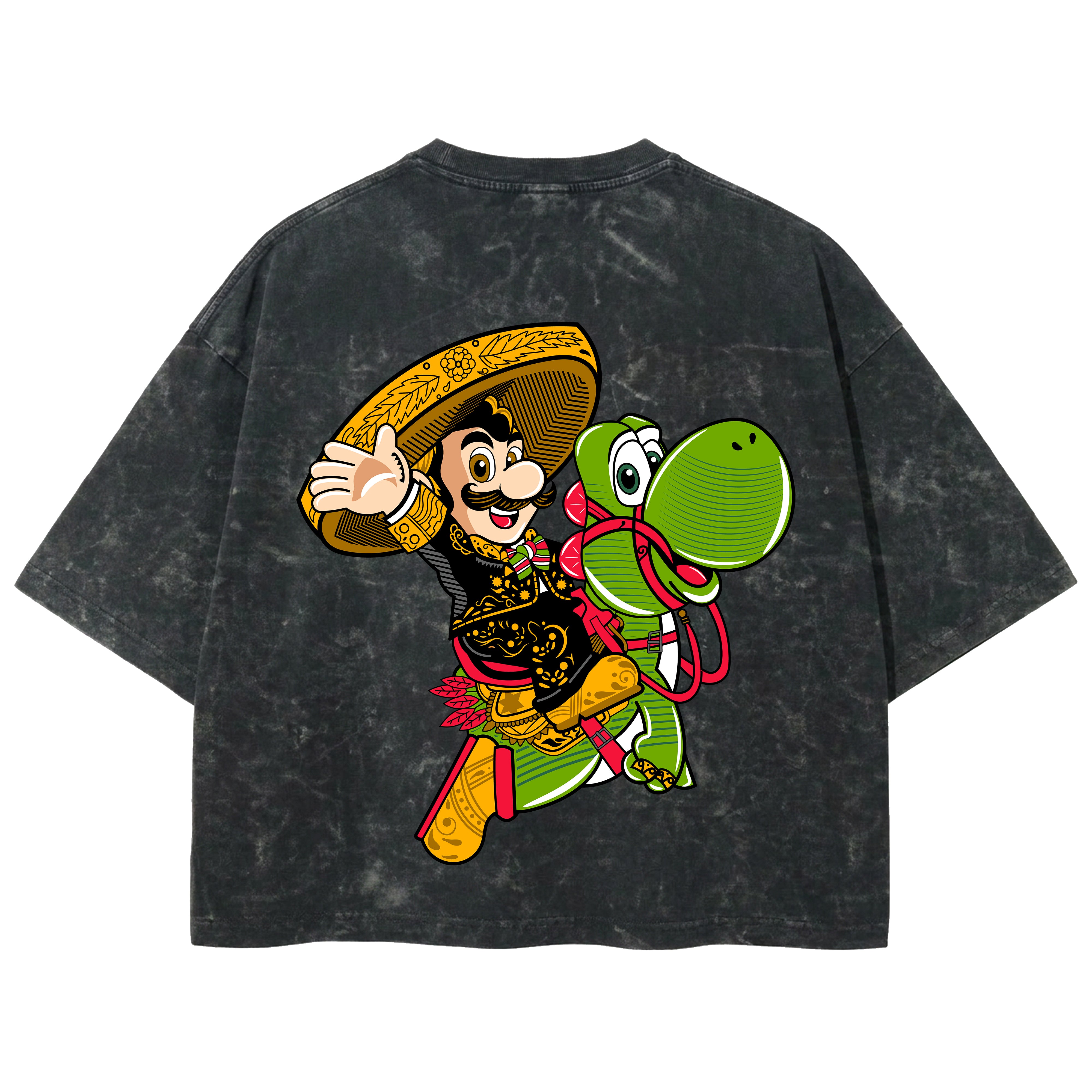 Playera streetwear premium de anime y gaming ExtraLife MX, corte boxy deluxe mineral wash heavyweight en color Acid Wash, moda urbana mexicana de culto.