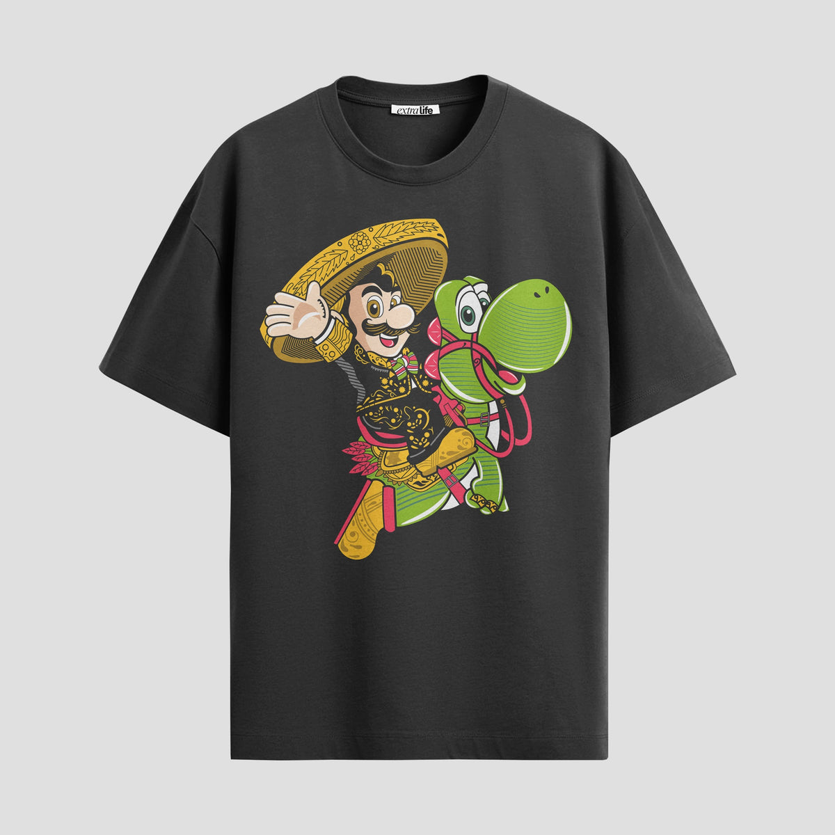 Playera urbana de anime y gaming ExtraLife MX, corte Classic Premium unisex ligero y transpirable en color Deep Black y Pure White, ropa de uso diario para gym y casual.