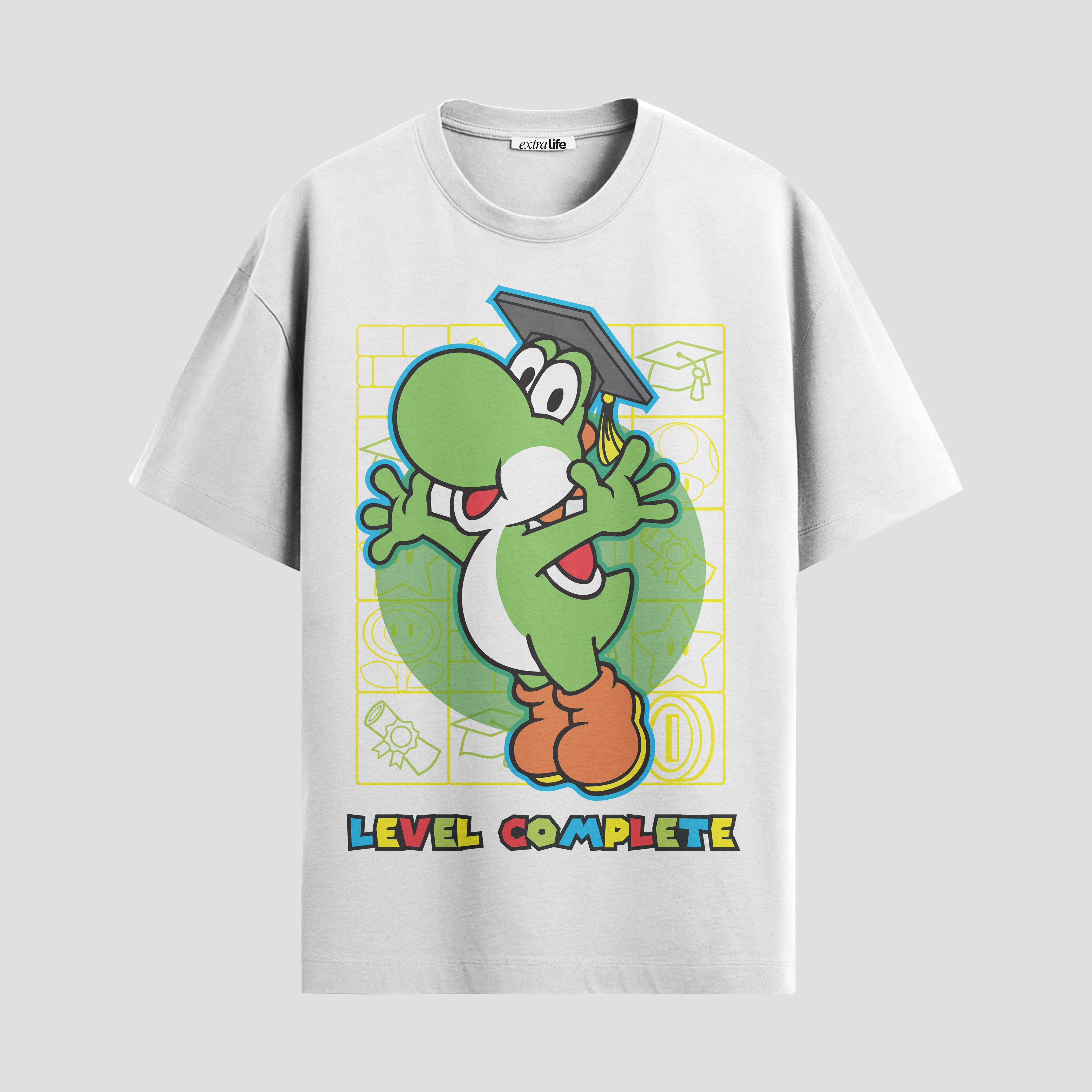 Playera urbana de anime y gaming ExtraLife MX, corte Standard Fit unisex ligero y transpirable en color Deep Black y Pure White, ropa de uso diario para gym y casual.