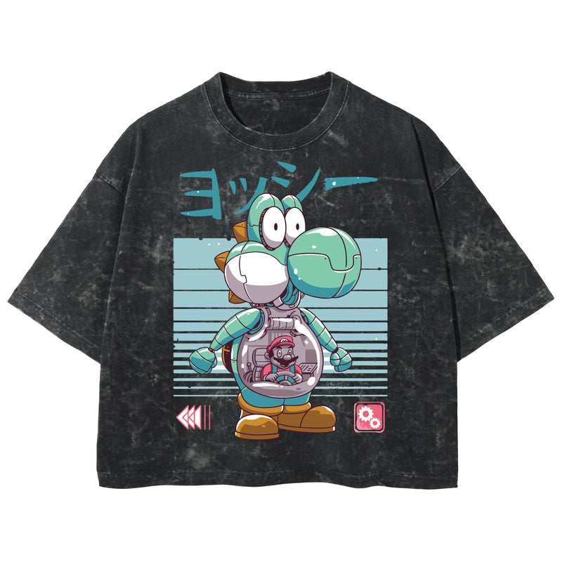 Playera streetwear premium de anime y gaming ExtraLife MX, corte boxy deluxe mineral wash heavyweight en color Acid Wash, moda urbana mexicana de culto.