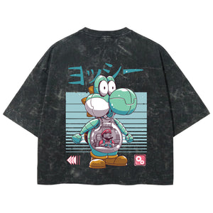 Playera streetwear premium de anime y gaming ExtraLife MX, corte boxy deluxe mineral wash heavyweight en color Acid Wash, moda urbana mexicana de culto.