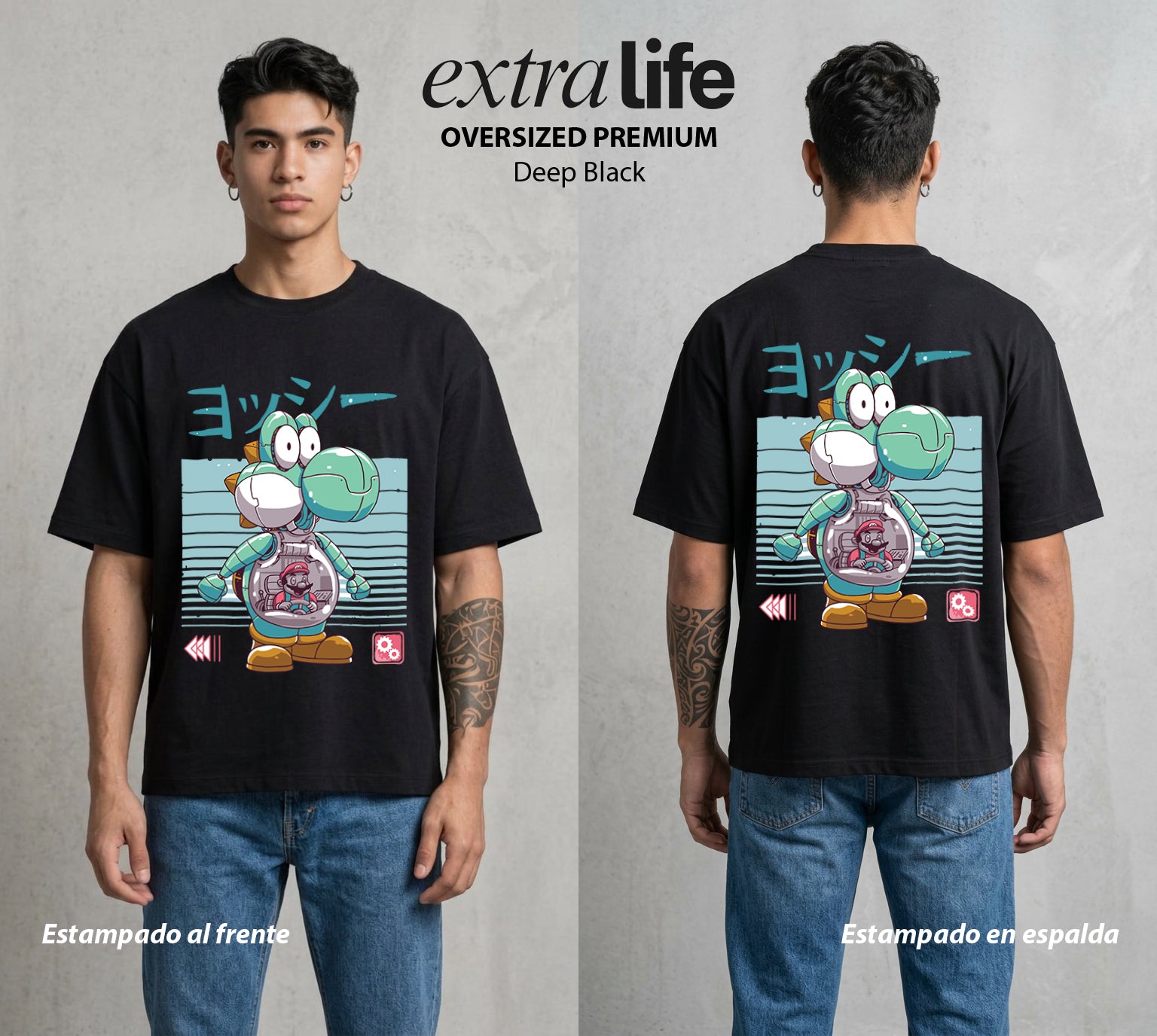 El Reino del Fontanero | El Fontanero Estelar #02335 - Playera Oversized Premium | Deep Black - Foto en modelo