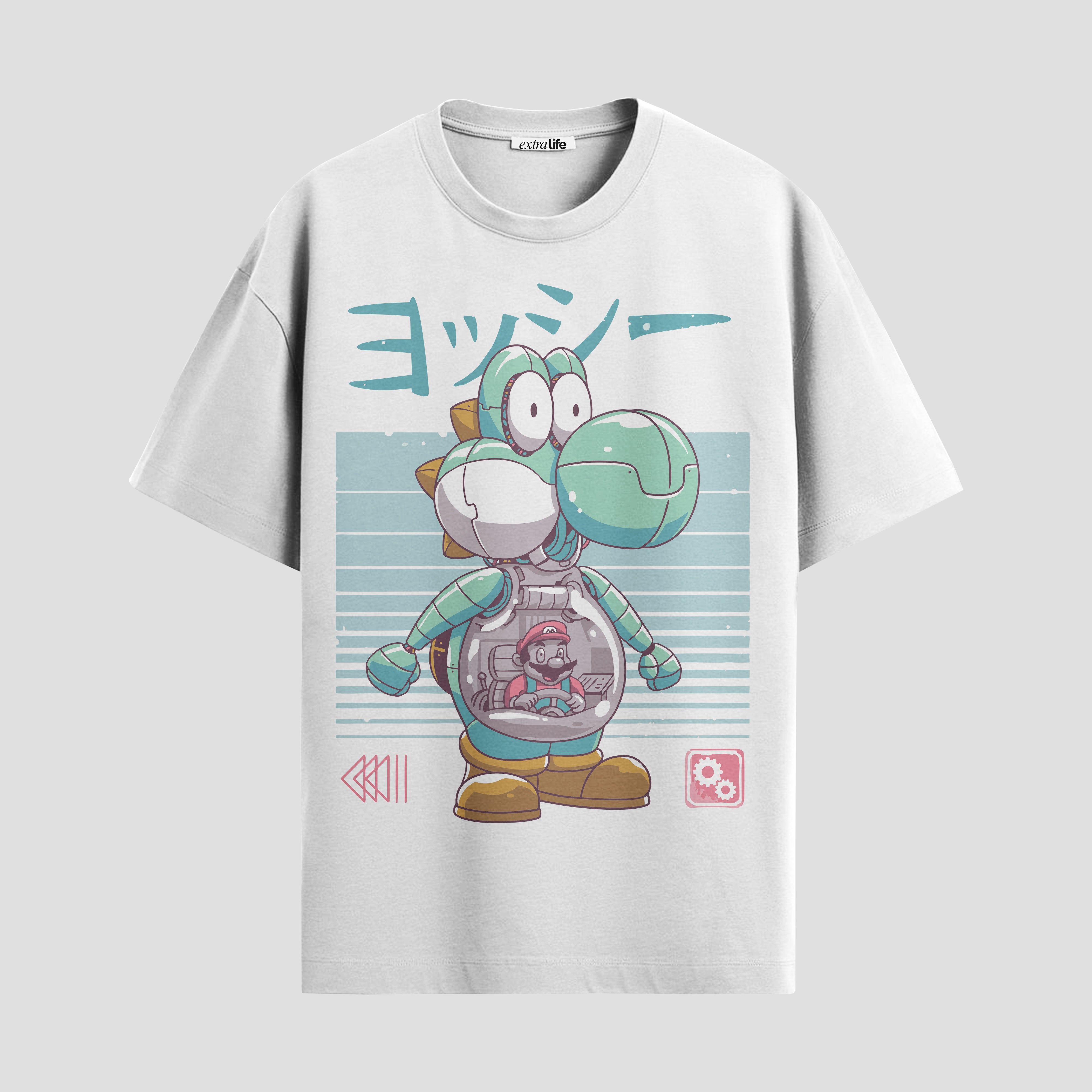 Playera urbana de anime y gaming ExtraLife MX, corte Standard Fit unisex ligero y transpirable en color Deep Black y Pure White, ropa de uso diario para gym y casual.