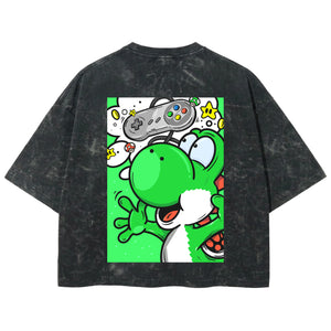 Playera streetwear premium de anime y gaming ExtraLife MX, corte boxy deluxe mineral wash heavyweight en color Acid Wash, moda urbana mexicana de culto.