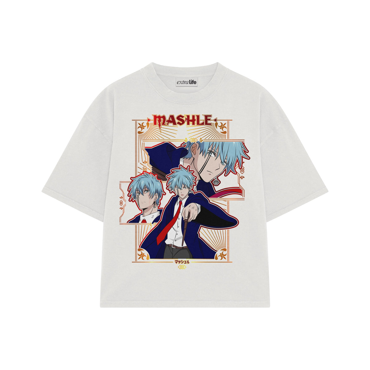 Playera streetwear premium de anime y gaming ExtraLife MX, corte oversized drop shoulder ligero y fresco en color Deep Black y Off-White, moda urbana mexicana de culto.