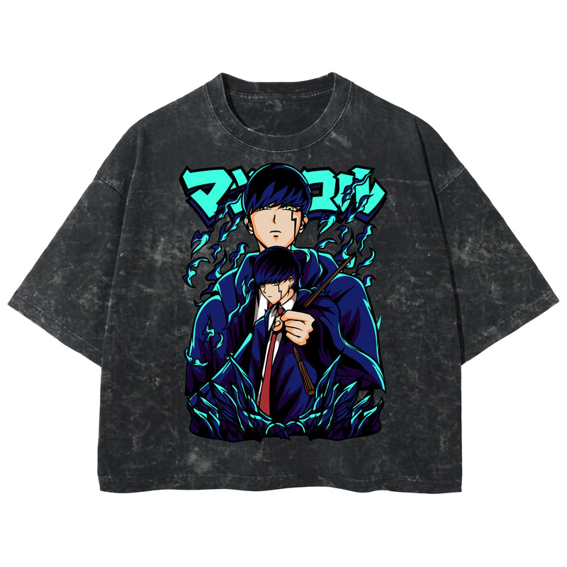 Playera streetwear premium de anime y gaming ExtraLife MX, corte boxy deluxe mineral wash heavyweight en color Acid Wash, moda urbana mexicana de culto.