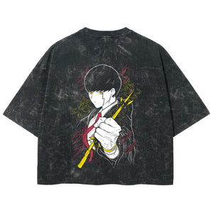 Playera streetwear premium de anime y gaming ExtraLife MX, corte boxy deluxe mineral wash heavyweight en color Acid Wash, moda urbana mexicana de culto.