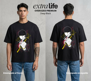 Musculos sobre Magia | Los Musculos del Bien #02340 - Playera Oversized Premium | Deep Black - Foto en modelo