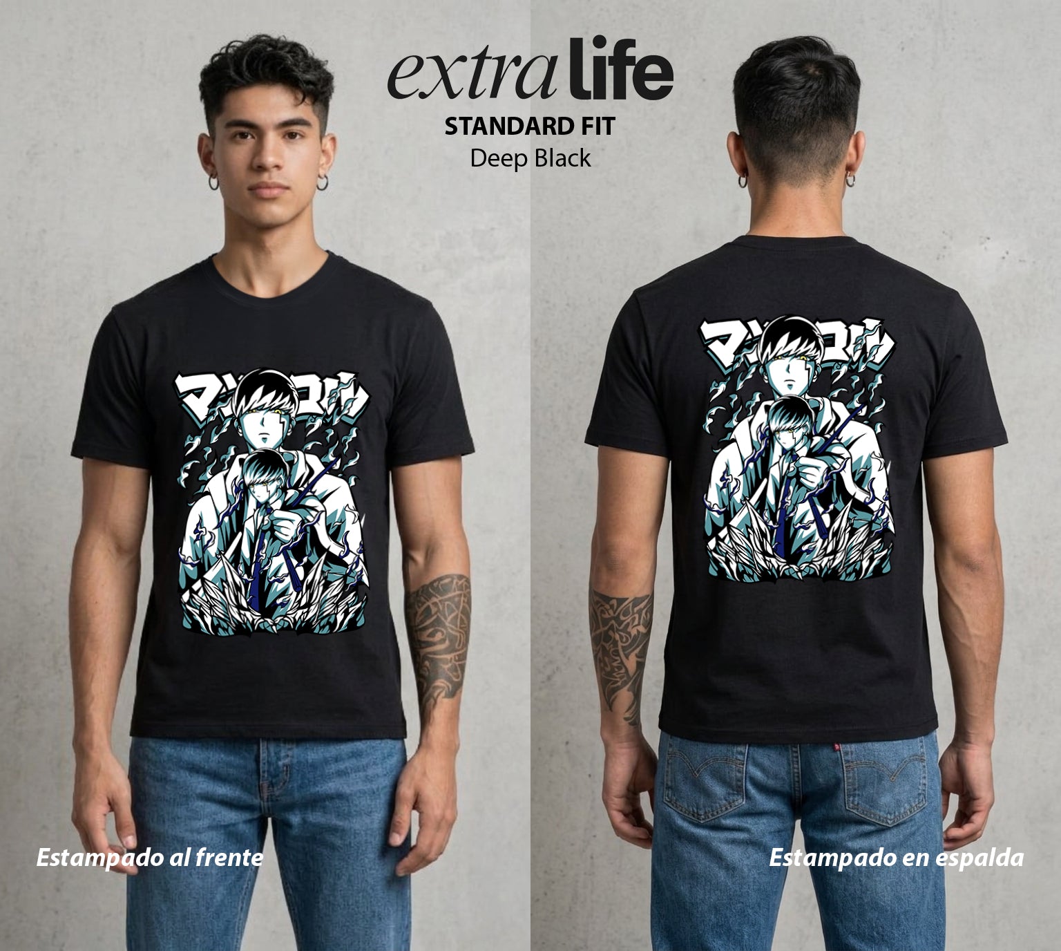 Musculos sobre Magia | El Puño sobre la Magia #02341 - Playera Standard Fit | Deep Black - Foto en modelo