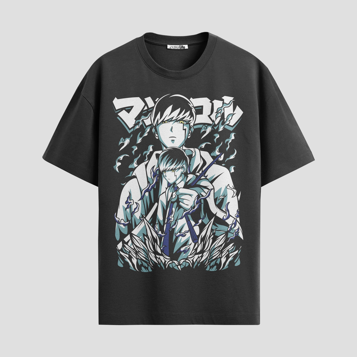 Playera urbana de anime y gaming ExtraLife MX, corte Classic Premium unisex ligero y transpirable en color Deep Black y Pure White, ropa de uso diario para gym y casual.