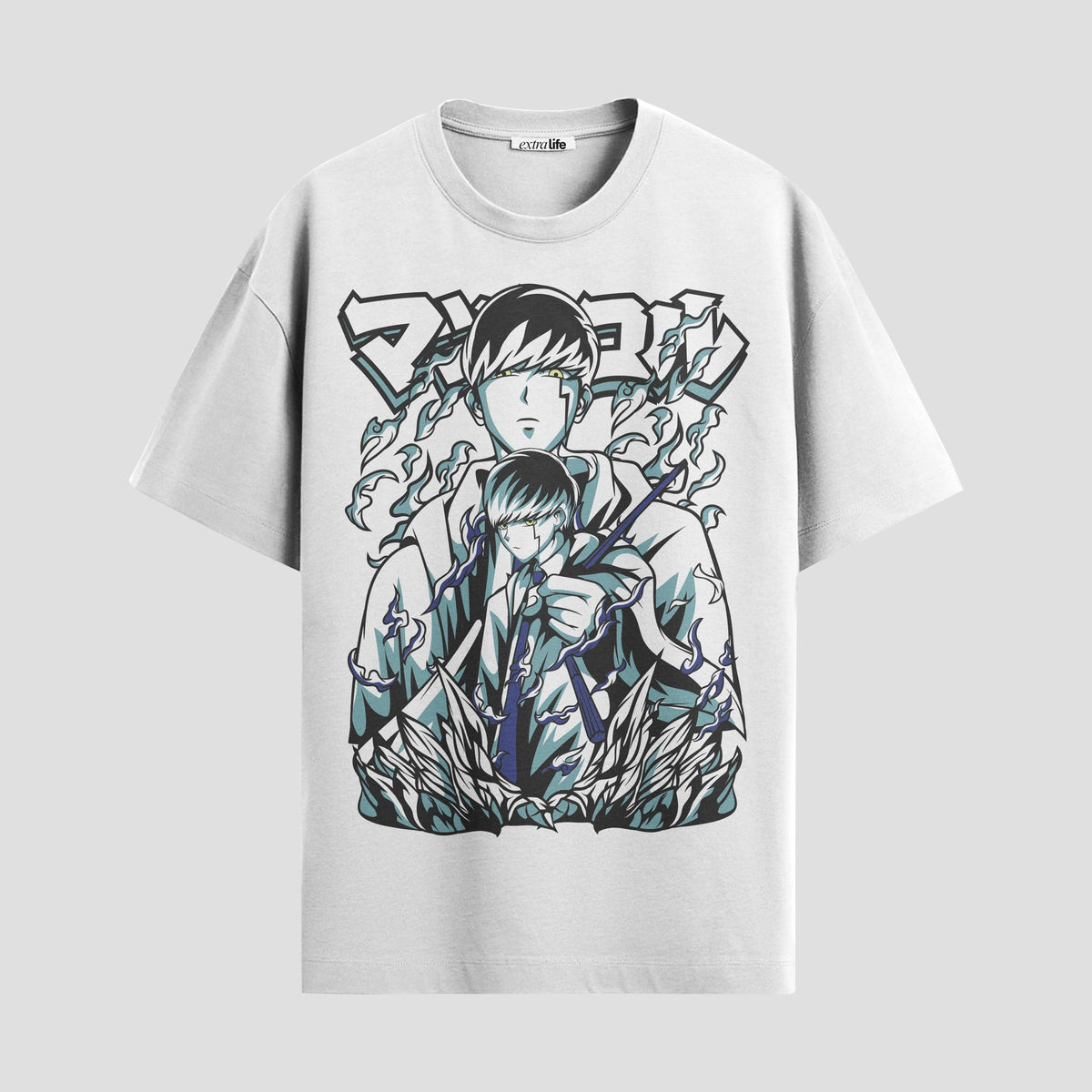 Playera urbana de anime y gaming ExtraLife MX, corte Classic Premium unisex ligero y transpirable en color Deep Black y Pure White, ropa de uso diario para gym y casual.