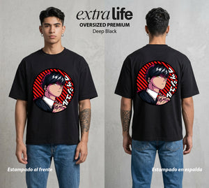 Musculos sobre Magia | Los Musculos del Bien #02342 - Playera Oversized Premium | Deep Black - Foto en modelo