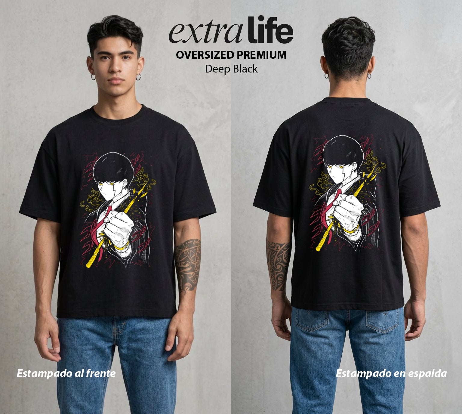 Musculos sobre Magia | El Sin Magia Supremo #02343 - Playera Oversized Premium | Deep Black - Foto en modelo