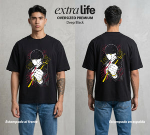 Musculos sobre Magia | El Sin Magia Supremo #02343 - Playera Oversized Premium | Deep Black - Foto en modelo