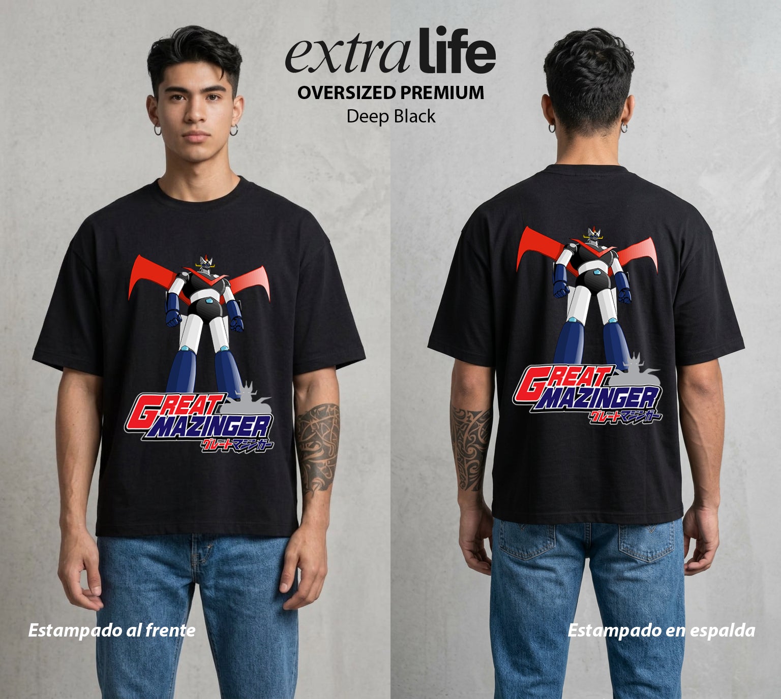 El Coloso de Acero | El Puño del Robot #02345 - Playera Oversized Premium | Deep Black - Foto en modelo