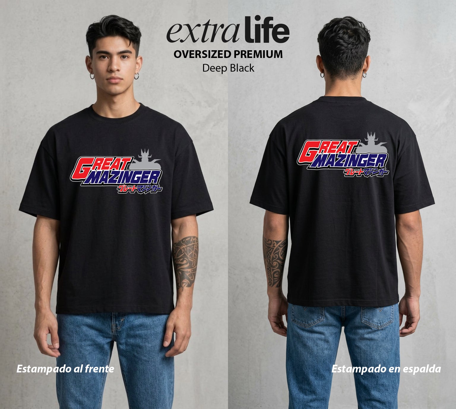 El Coloso de Acero | El Puño del Robot #02347 - Playera Oversized Premium | Deep Black - Foto en modelo