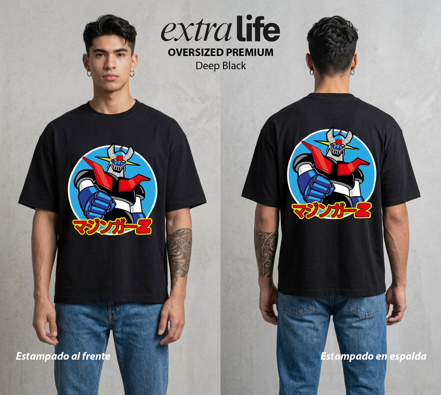 El Coloso de Acero | El Poder del Acero #02348 - Playera Oversized Premium | Deep Black - Foto en modelo