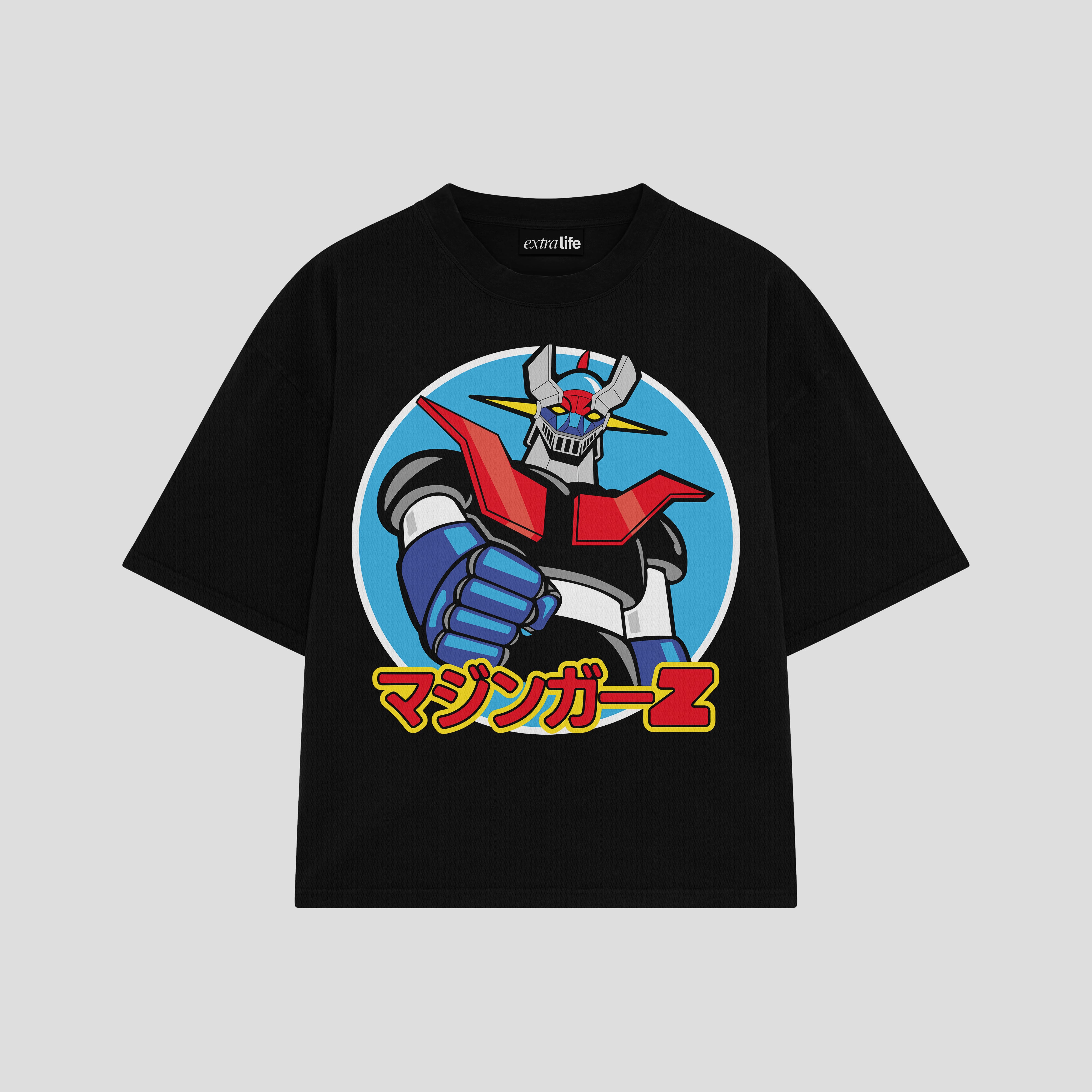 Playera streetwear premium de anime y gaming ExtraLife MX, corte boxy oversized drop shoulder heavyweight en color Deep Black y Off-White, moda urbana mexicana de culto.