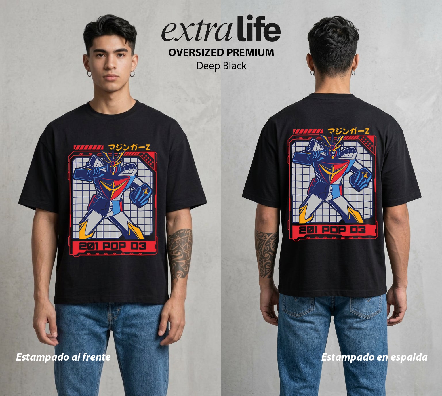 El Coloso de Acero | El Arte del Coloso #02349 - Playera Oversized Premium | Deep Black - Foto en modelo