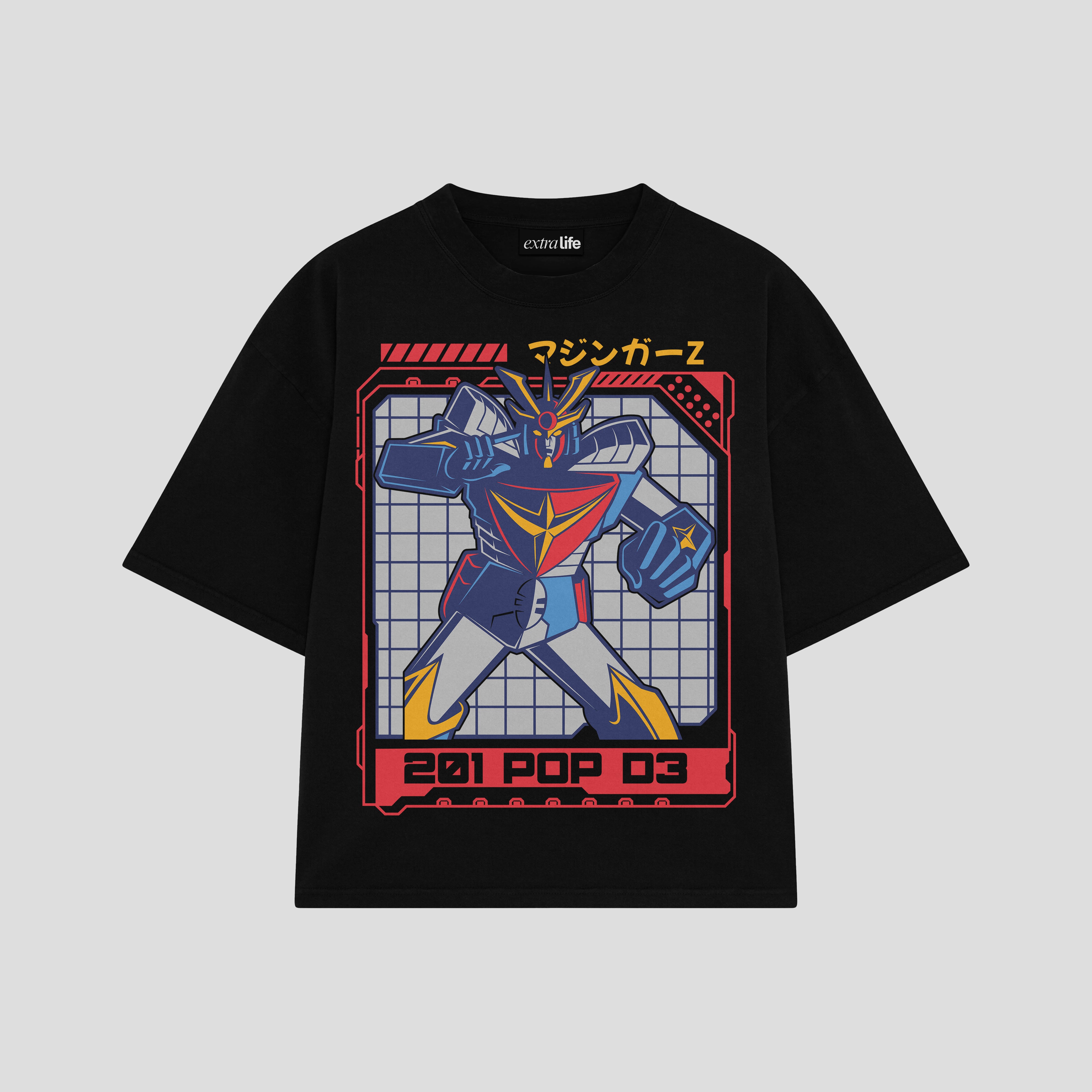 Playera streetwear premium de anime y gaming ExtraLife MX, corte boxy oversized drop shoulder heavyweight en color Deep Black y Off-White, moda urbana mexicana de culto.