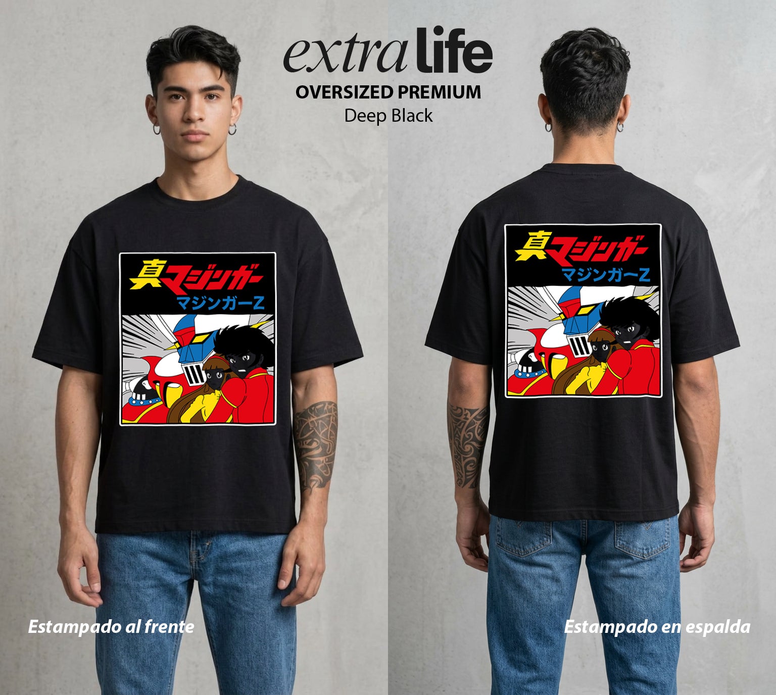 El Coloso de Acero | El Puño del Robot #02352 - Playera Oversized Premium | Deep Black - Foto en modelo