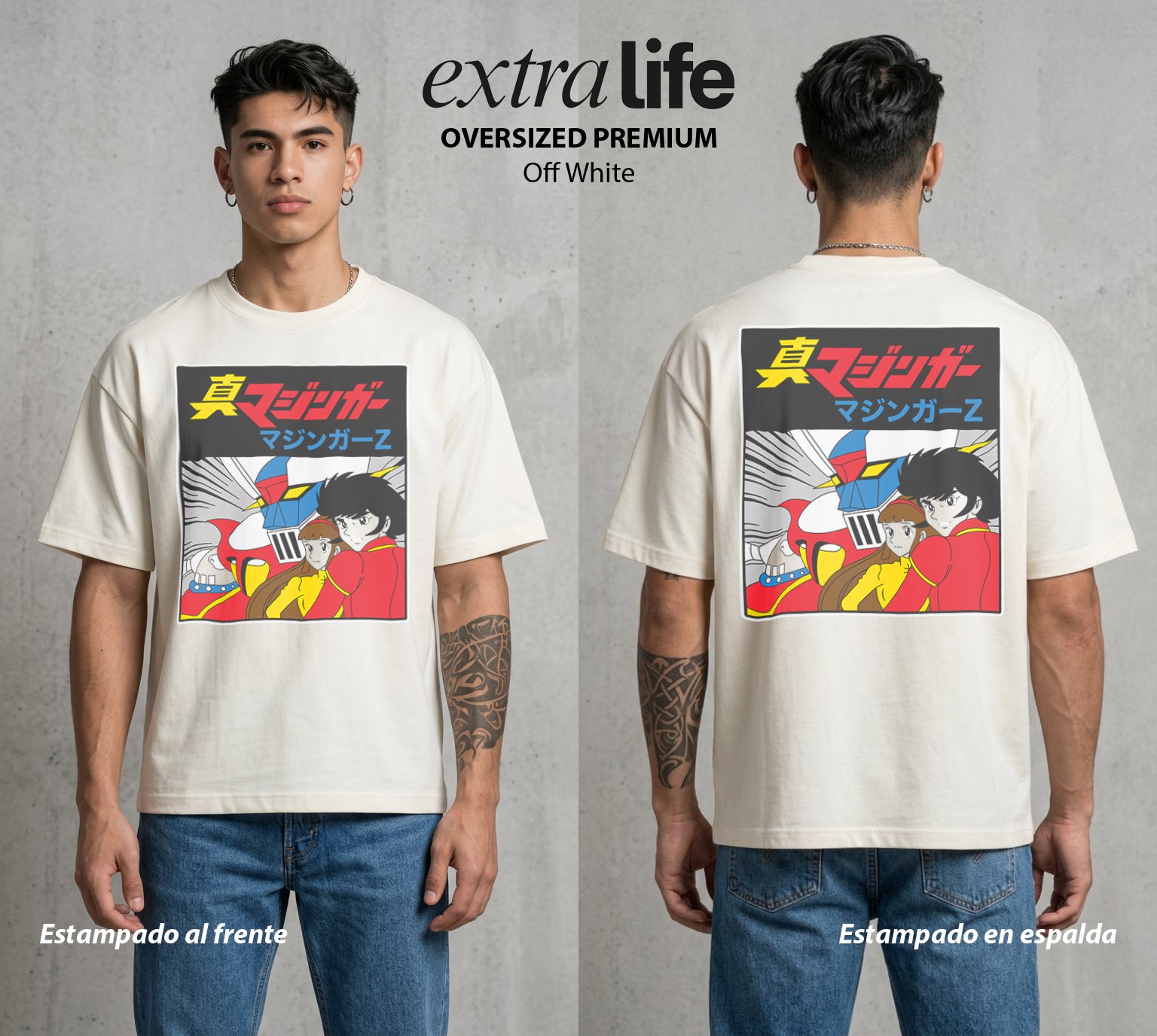 El Coloso de Acero | El Puño del Robot #02352 - Playera Oversized Premium | Off White - Foto en modelo