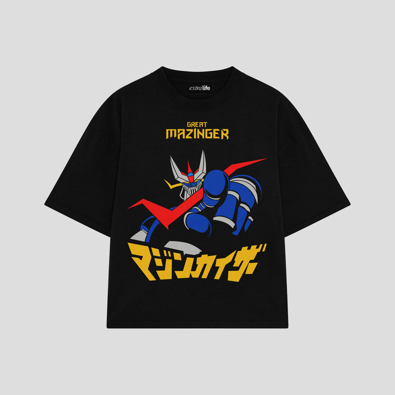 Playera streetwear premium de anime y gaming ExtraLife MX, corte boxy oversized drop shoulder heavyweight en color Deep Black y Off-White, moda urbana mexicana de culto.